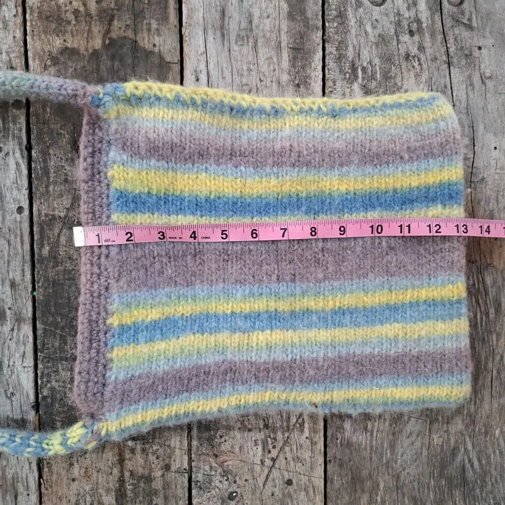 Handmade Crochet Knit Pastel Purple Blue Bag Purse Shoulder Handbag 11 X 13